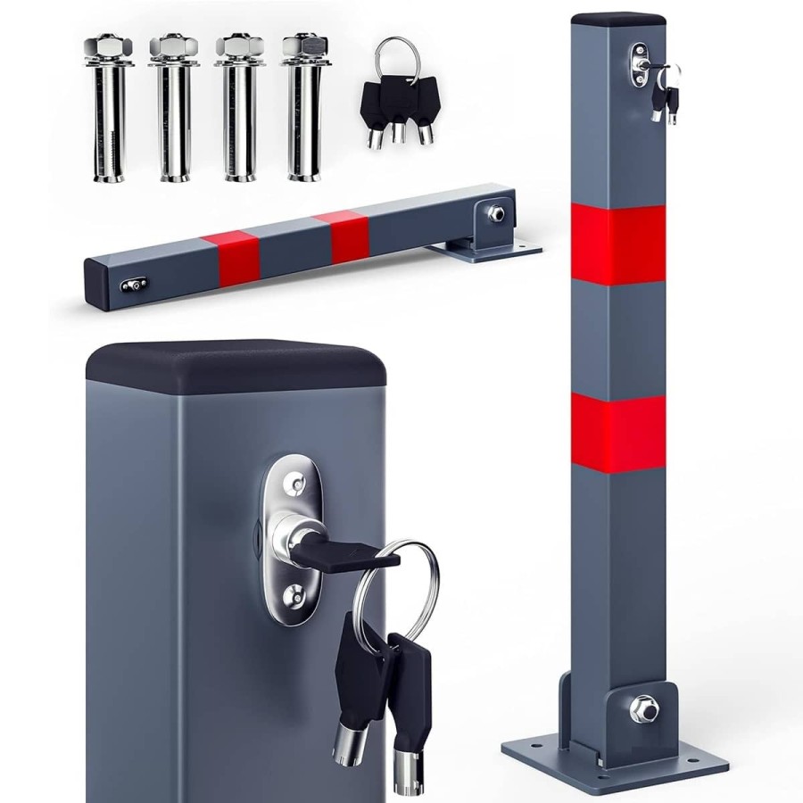 CRAFTMAX-Parkpfosten-Parkplatzsperre-Sperrpfosten-klappbar-und-abschliessbar-mit-3-Schluessel-1