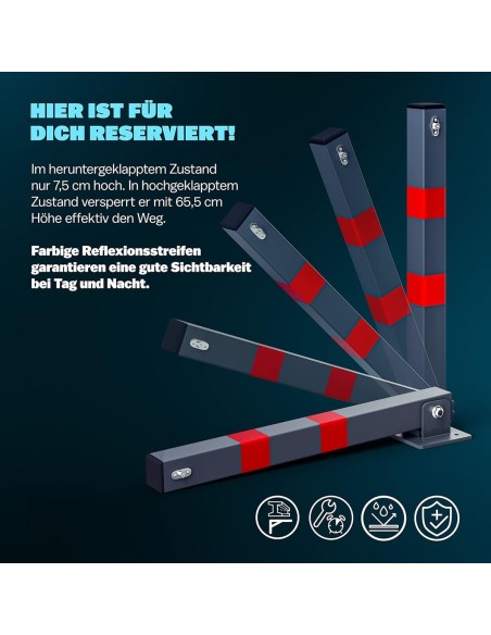 CRAFTMAX-Parkpfosten-Parkplatzsperre-Sperrpfosten-klappbar-und-abschliessbar-mit-3-Schluessel-3