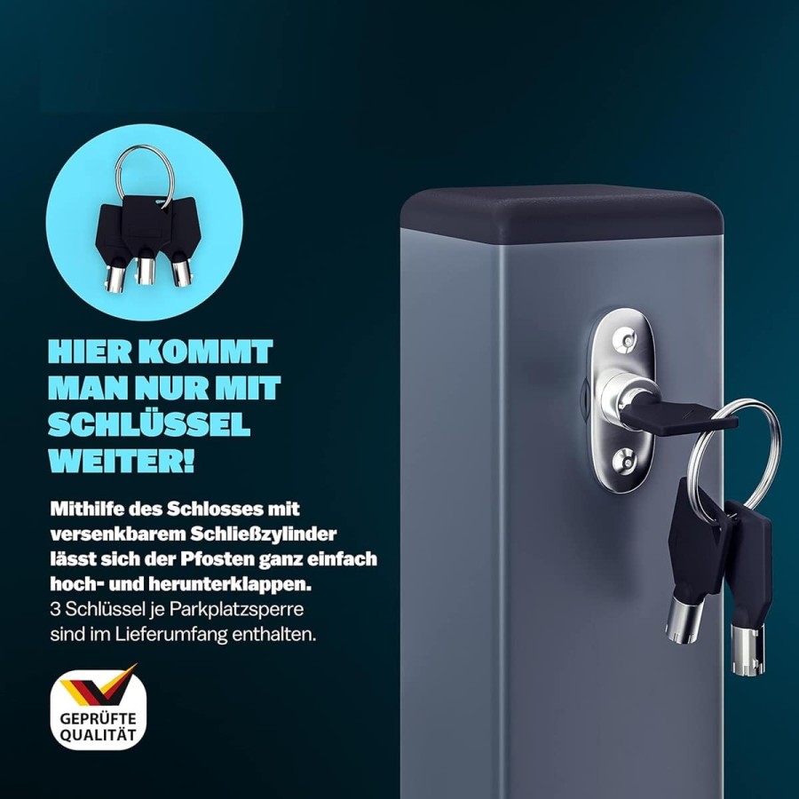 CRAFTMAX-Parkpfosten-Parkplatzsperre-Sperrpfosten-klappbar-und-abschliessbar-mit-3-Schluessel-6