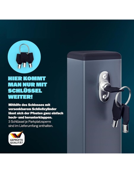 CRAFTMAX-Parkpfosten-Parkplatzsperre-Sperrpfosten-klappbar-und-abschliessbar-mit-3-Schluessel-6