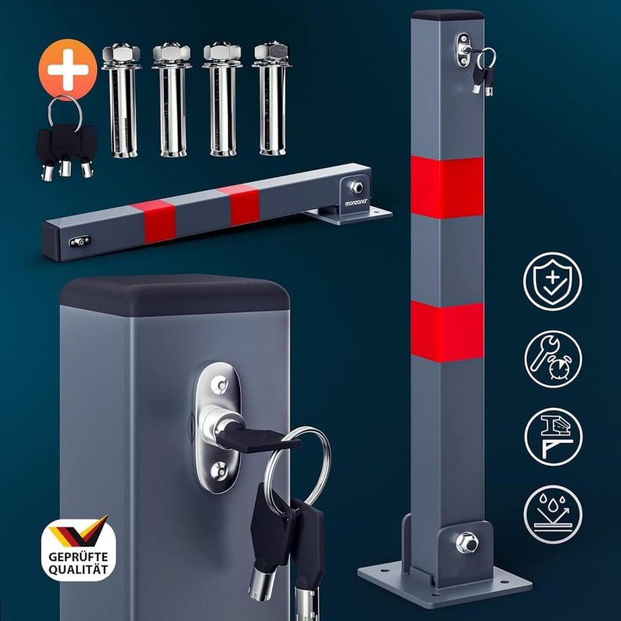 CRAFTMAX-Parkpfosten-Parkplatzsperre-Sperrpfosten-klappbar-und-abschliessbar-mit-3-Schluessel-8