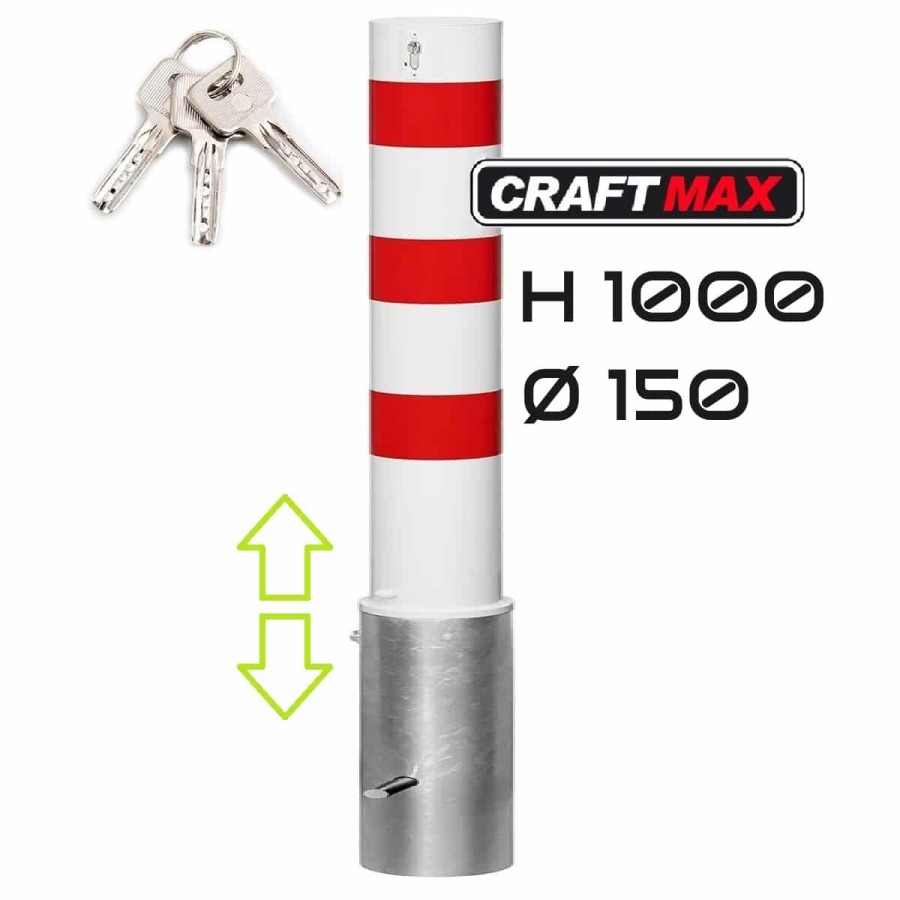 CRAFTMAX-massiver-Stahlrohrpoller-O150x3.2mm-herausnehmbar-Sicherheitsschloss-Bodenhuelse-zum-Einbetonieren