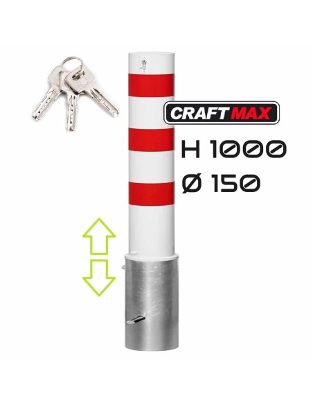 CRAFTMAX-massiver-Stahlrohrpoller-O150x3.2mm-herausnehmbar-Sicherheitsschloss-Bodenhuelse-zum-Einbetonieren