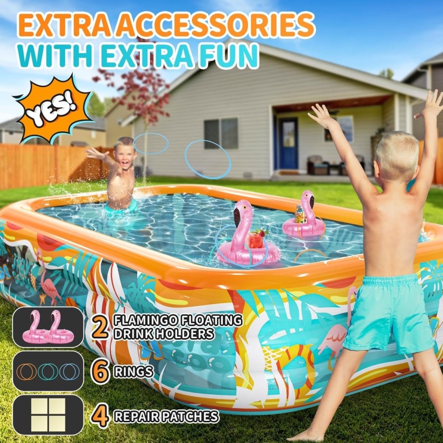 FLAMINGO-Super-mini-Pool-aufblasbares-Planschbecken-inkl.-2-Getraenkehalter-6-Wurfringe-300x180x55cm-2