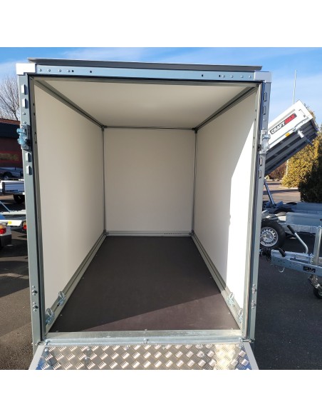 CRAFTMAX-P-BOX-Plywood-Kofferanhaenger-gebremst-1300kg-Rampe-Abstellstuetzen-255×132x154cm-5