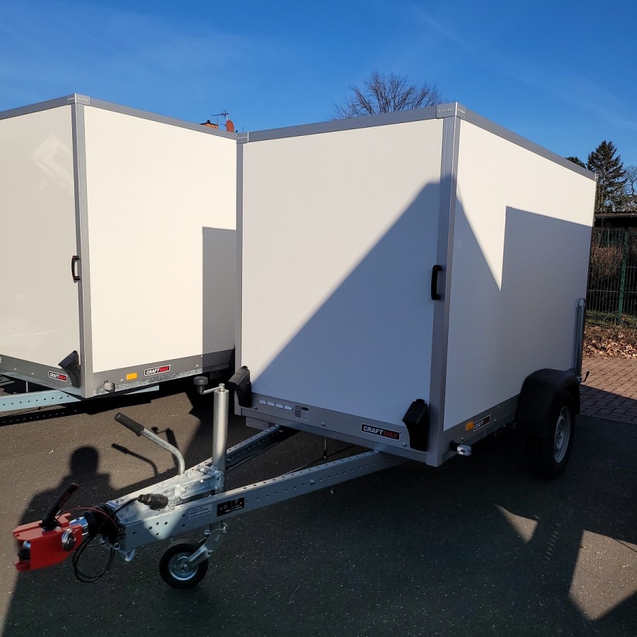 CRAFTMAX-P-BOX-Plywood-Kofferanhaenger-gebremst-1300kg-Rampe-Abstellstuetzen-255×132x154cm-8