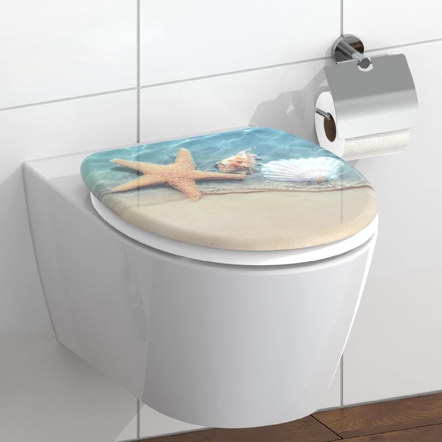 Toilettendeckel-Seestern-Muschel-hochwertige-Qualitaet-Elegantes-Design