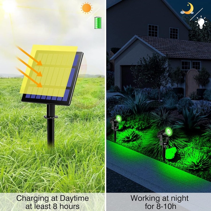 SOLAR-LED-Fluter-Gruen-Garten-Outdoor-Scheinwerfer-grosses-Solarpanel-2-St