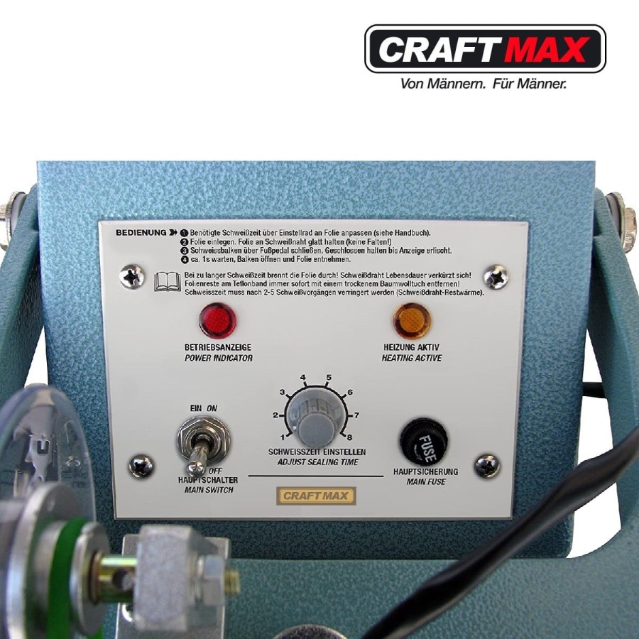 CRAFTMAX-Industrie-Impuls-Folienschweissgeraet-Standfuss-Pedalbedienung-Display