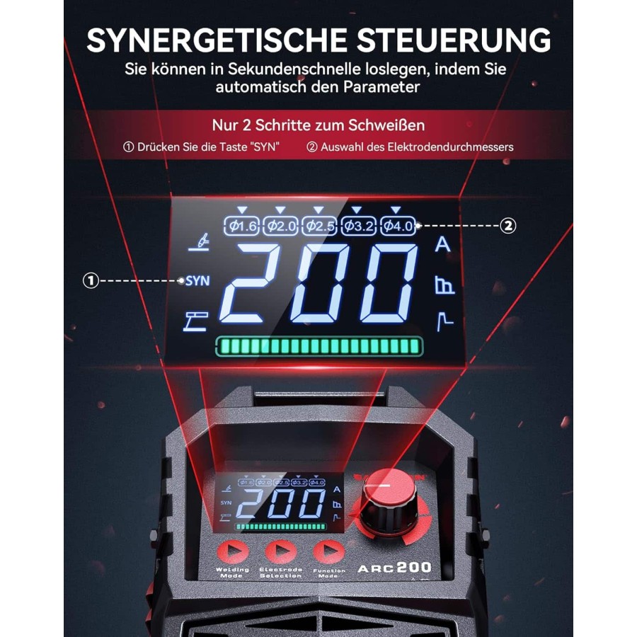 Elektroden-Schweissgeraet-230V-200-Ampere-IGBT-Inverter-MMA-Starter-Set-Hot-Start-Anti-Stick-ARC-Force-2