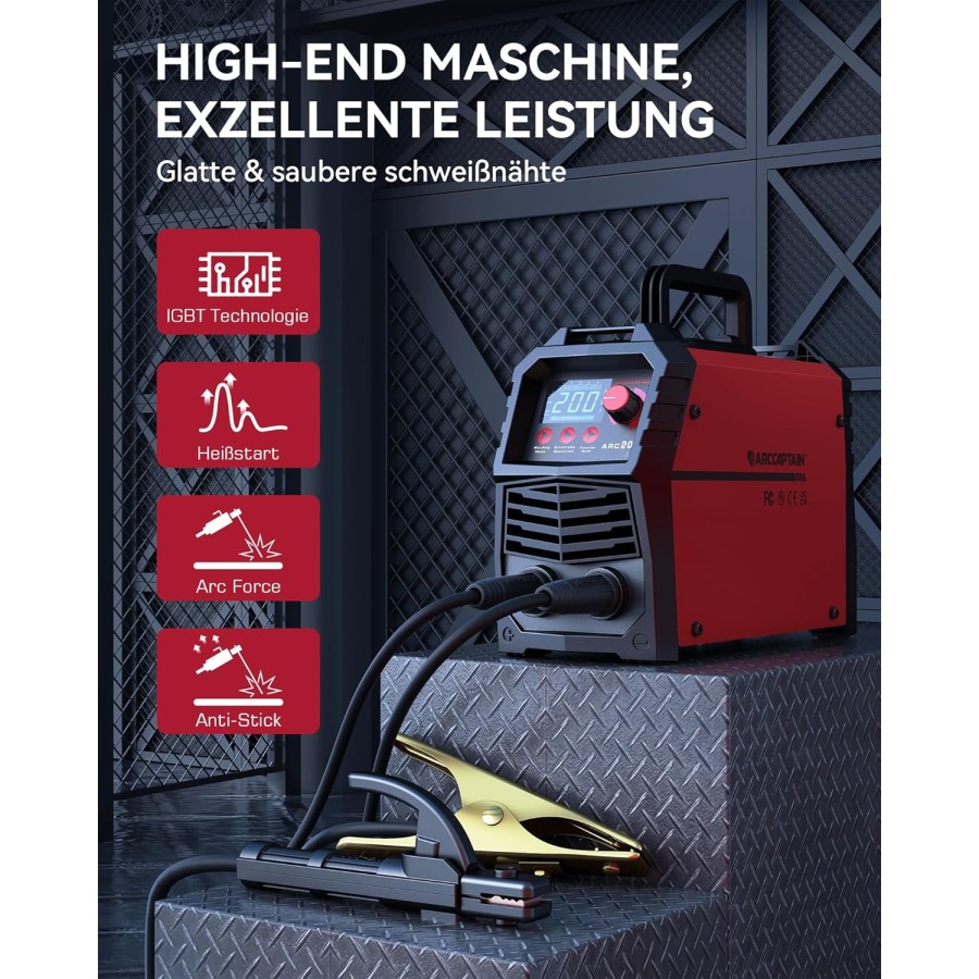 Elektroden-Schweissgeraet-230V-200-Ampere-IGBT-Inverter-MMA-Starter-Set-Hot-Start-Anti-Stick-ARC-Force-3