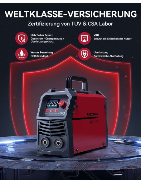 Elektroden-Schweissgeraet-230V-200-Ampere-IGBT-Inverter-MMA-Starter-Set-Hot-Start-Anti-Stick-ARC-Force-5
