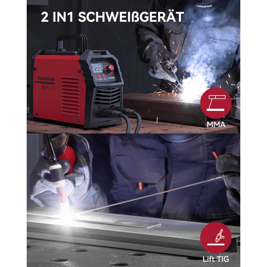 Elektroden-Schweissgeraet-230V-200-Ampere-IGBT-Inverter-MMA-Starter-Set-Hot-Start-Anti-Stick-ARC-Force-6