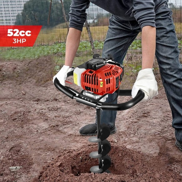 Erdbohrer-Zaunpfostenbohrer-3PS-2-Takt-Benzin-Bohrerset-100-150-200mm-7