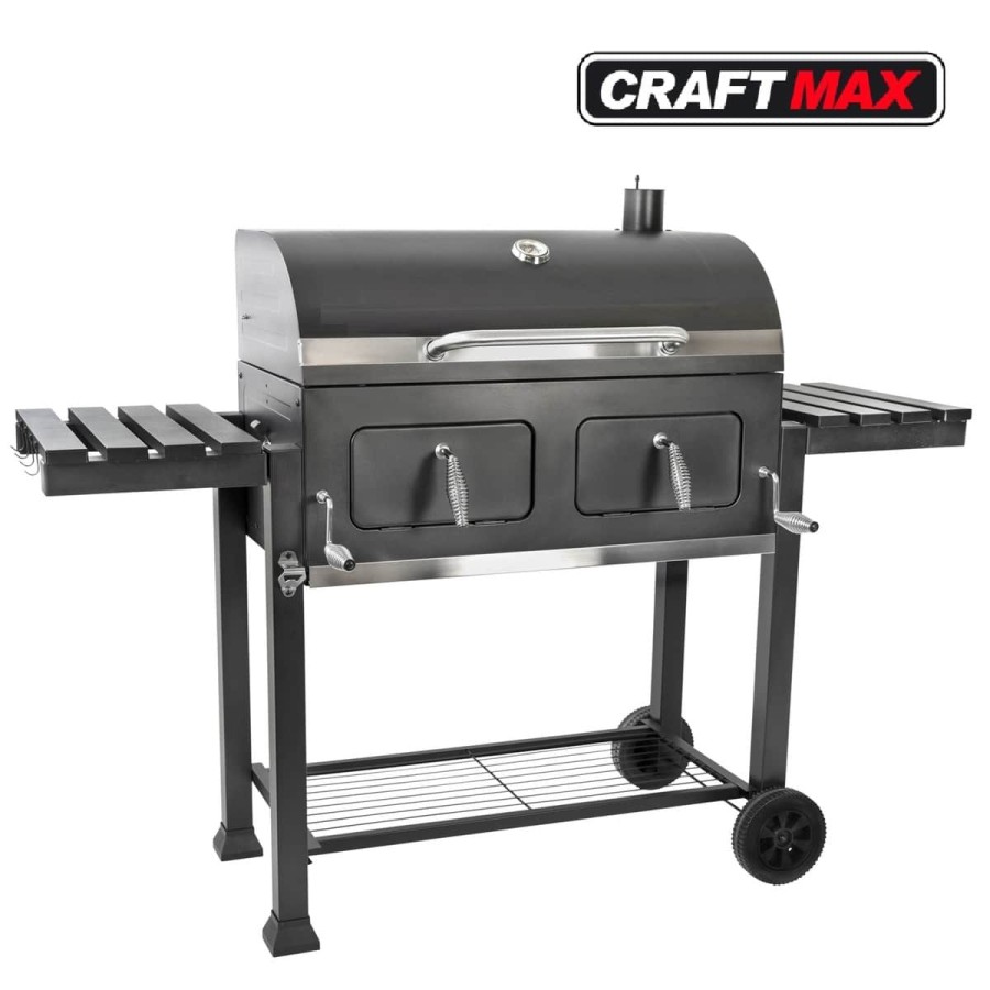 Mr.-Burns-Smoker-BBQ-Holzkohlegrill-Gartengrill-Deckel-Ablagen-Grillflaeche-80x42cm-1