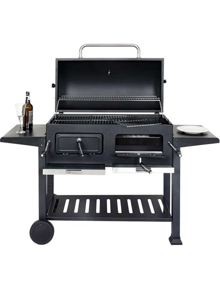 Mr.-Burns-Smoker-BBQ-Holzkohlegrill-Gartengrill-Deckel-Ablagen-Grillflaeche-80x42cm-2