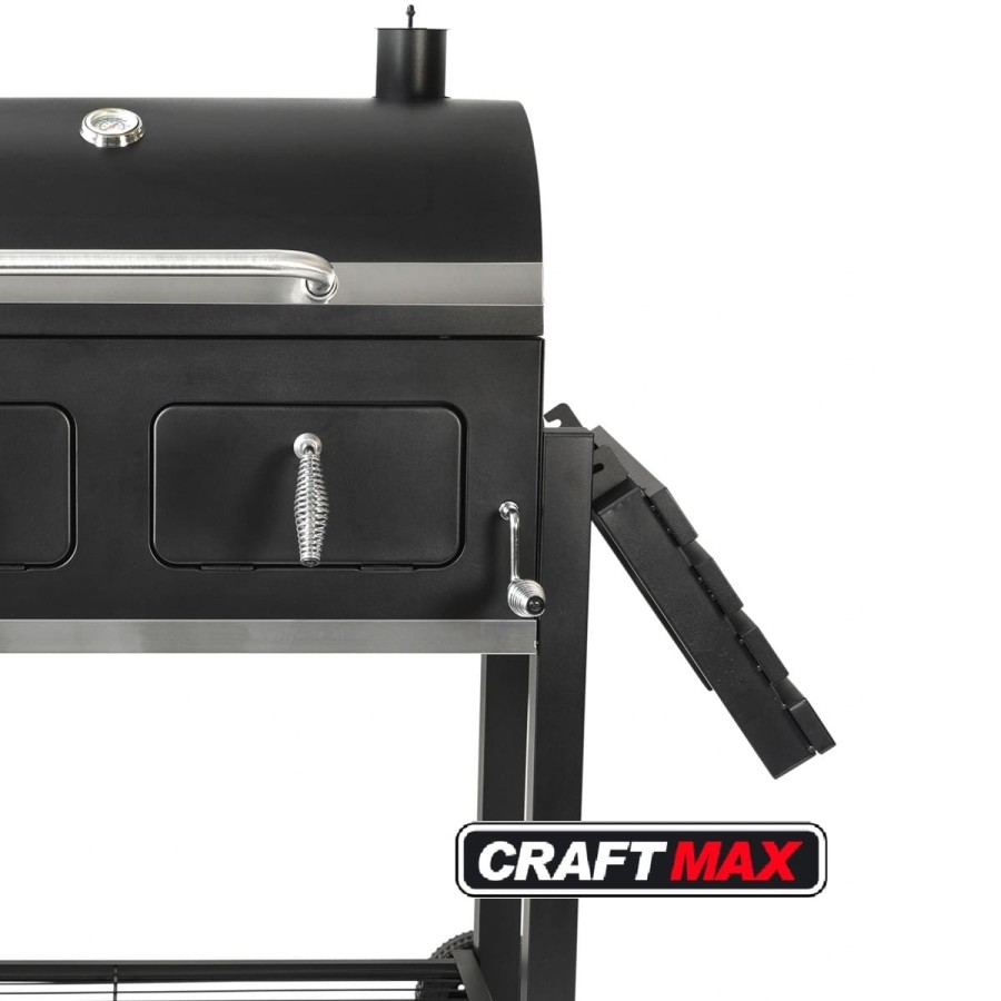 Mr.-Burns-Smoker-BBQ-Holzkohlegrill-Gartengrill-Deckel-Ablagen-Grillflaeche-80x42cm-8