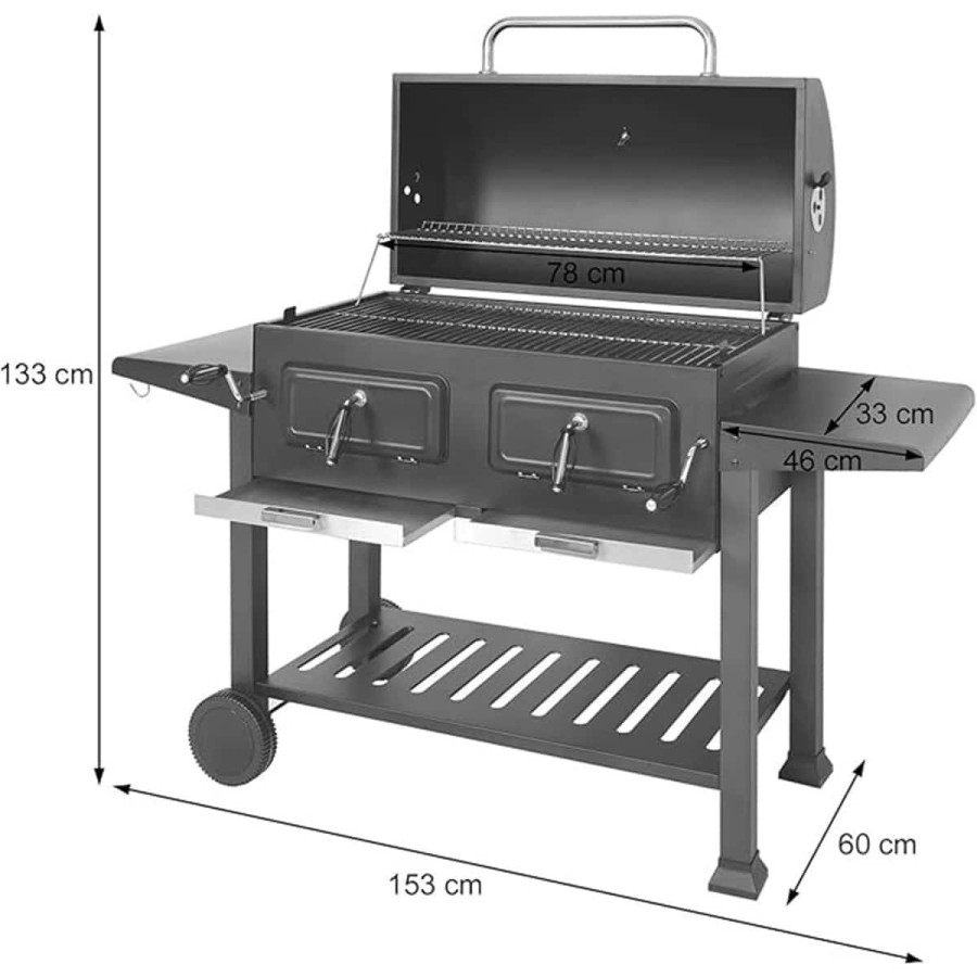 Mr.-Burns-Smoker-BBQ-Holzkohlegrill-Gartengrill-Deckel-Ablagen-Grillflaeche-80x42cm-3