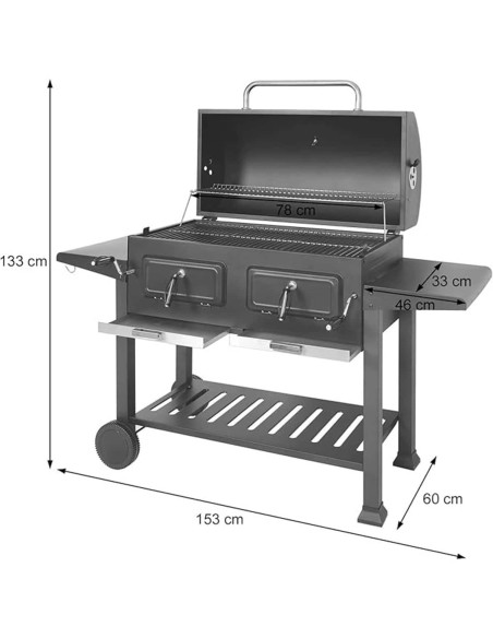 Mr.-Burns-Smoker-BBQ-Holzkohlegrill-Gartengrill-Deckel-Ablagen-Grillflaeche-80x42cm-3