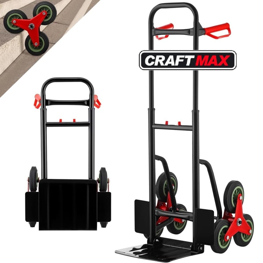 Sackkarre-mit-Treppensteiger-3er-Raeder-klappbar-verstellbare-Hoehe-80-112cm150kg-Belastbarkeit-1