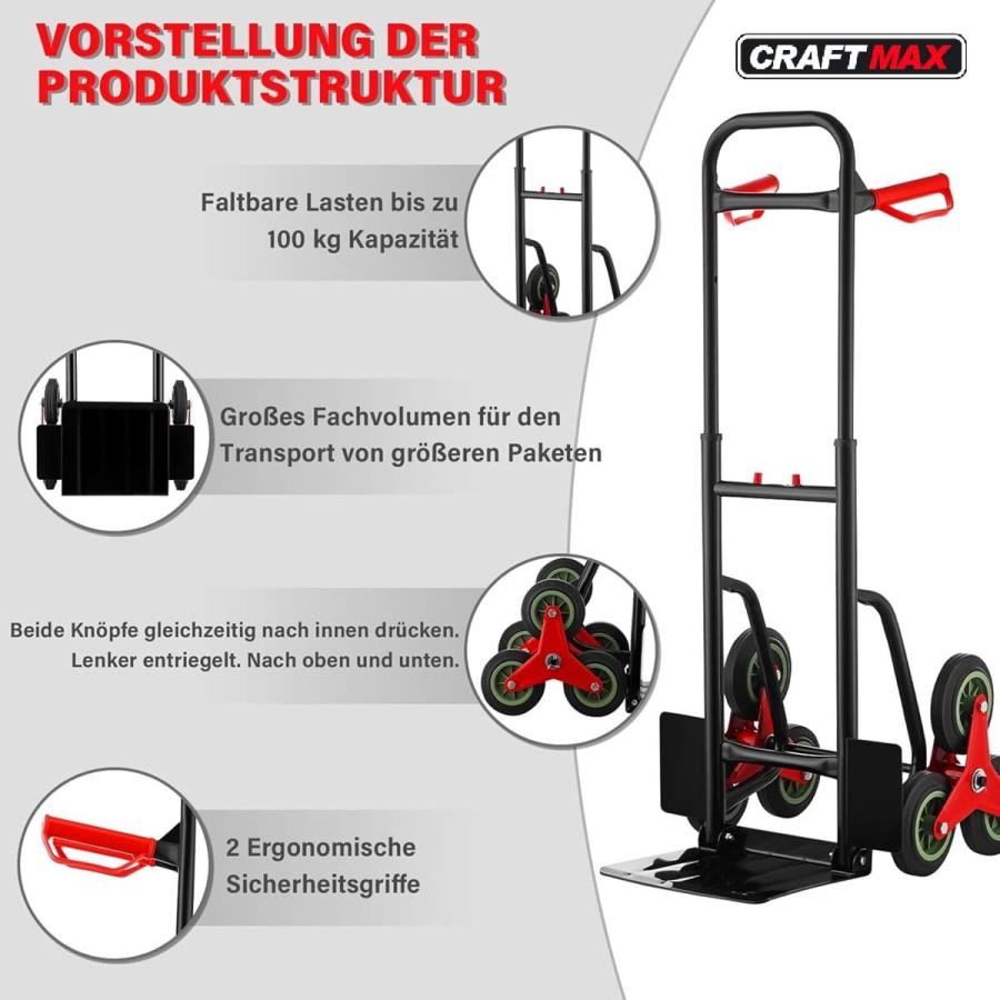 Sackkarre-mit-Treppensteiger-3er-Raeder-klappbar-verstellbare-Hoehe-80-112cm150kg-Belastbarkeit-2