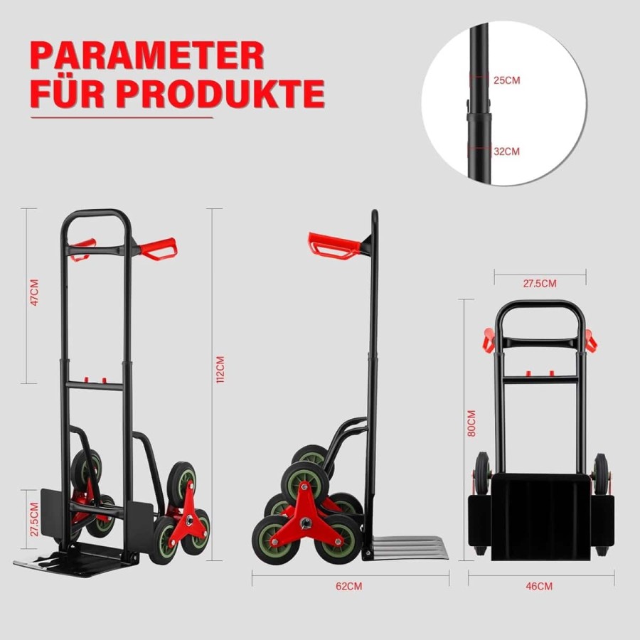 Sackkarre-mit-Treppensteiger-3er-Raeder-klappbar-verstellbare-Hoehe-80-112cm150kg-Belastbarkeit-5