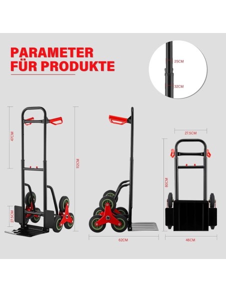 Sackkarre-mit-Treppensteiger-3er-Raeder-klappbar-verstellbare-Hoehe-80-112cm150kg-Belastbarkeit-5