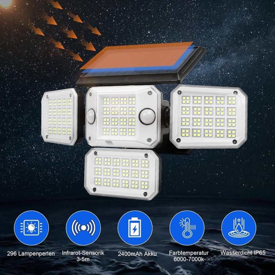 Solarlampe-mit-4-schwenkbaren-LED-Koepfen-Bewegungsmelder-Fernbedienung-fuer-Haus-Hof-Garten-Garage-6
