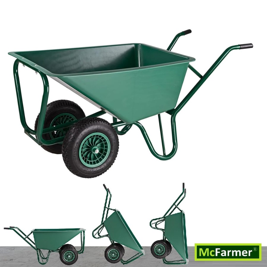 McFARMER-Doppelrad-Schubkarre-130L-PU-Wanne-gruen