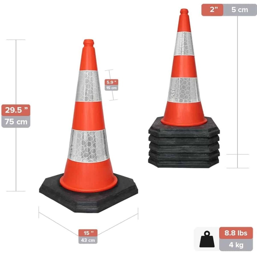 Verkehrsleitkegel-Verkehrshuetchen-Verkehrskegel-75cm-hohe-Pylonen-mit-Reflektor-3