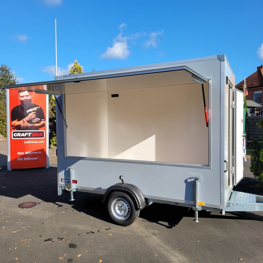 CRAFTMAX-Verkaufsanhaenger-Foodtruck-1300-3.00x1.80x2.00m-Thermo-Sandwichpanele-mit-seitlicher-Verkaufsklappe-Stuetzen-Steckdose