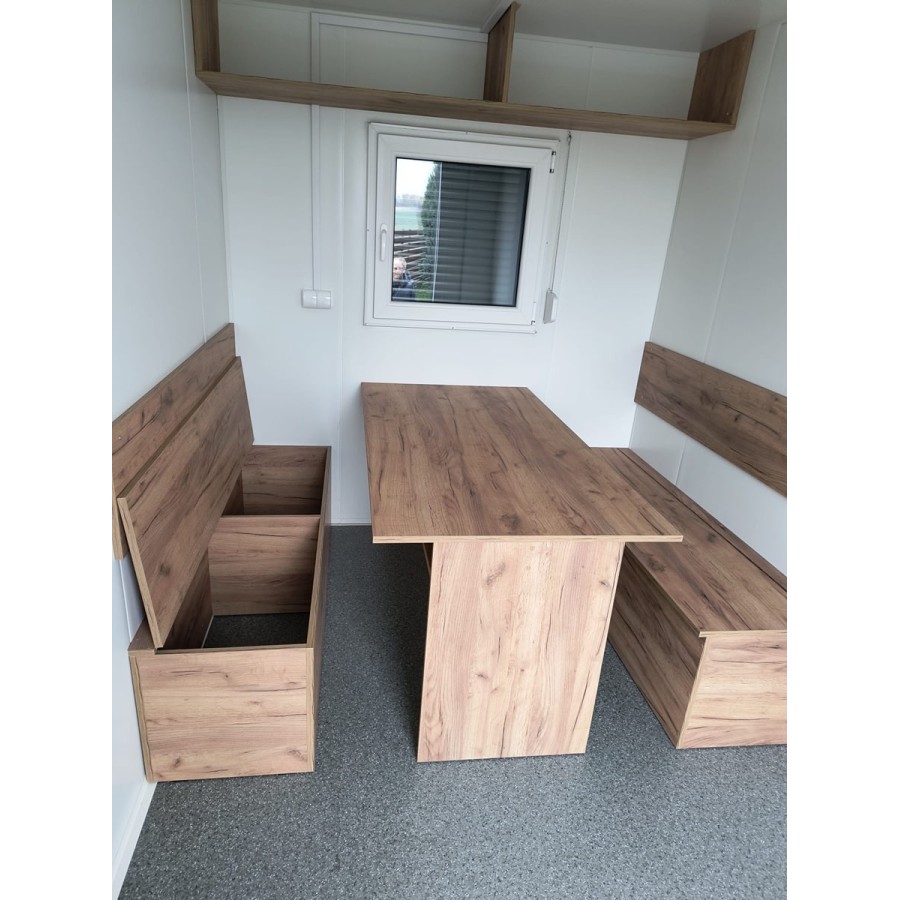 CRAFTMAX-Bauwagen-750kg-Thermo-Sandwichpanele-ungebremst-Fenster-Tuer-Sitzgarnitur-Stuetzen-Heizung-Steckdosen
