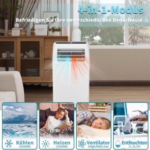 Mobile-Waermepumpen-Heizung-Klimageraet-Raumentfeuchter-Ventilator-12000BTU-24H-Timer-APP-fuer-Raeume-bis-90m³ 2