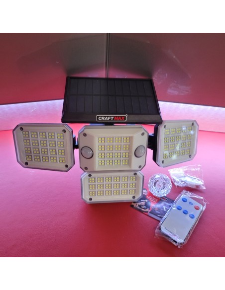 Solarlampe-mit-4-schwenkbaren-LED-Koepfen-Bewegungsmelder-Fernbedienung-fuer-Haus-Hof-Garten-Garage-9