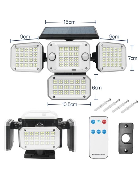 Solarlampe-mit-4-schwenkbaren-LED-Koepfen-Bewegungsmelder-Fernbedienung-fuer-Haus-Hof-Garten-Garage-4