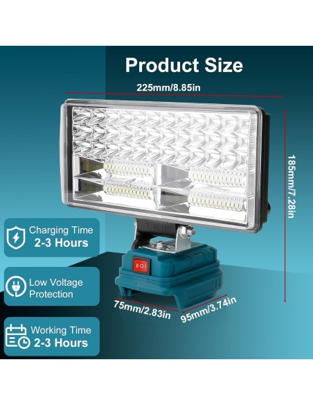 100-Watt-LED-Scheinwerfer-Weitstrahler-Baustrahler-Lichtstrom-8000-Lumen-passend-fuer-MAKITA-18V-Lithium-Ionen-Akkus-7