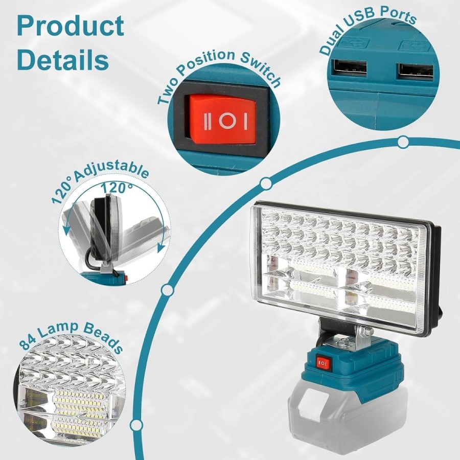 100-Watt-LED-Scheinwerfer-Weitstrahler-Baustrahler-Lichtstrom-8000-Lumen-passend-fuer-MAKITA-18V-Lithium-Ionen-Akkus-5