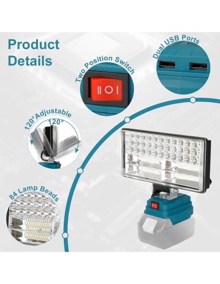 100-Watt-LED-Scheinwerfer-Weitstrahler-Baustrahler-Lichtstrom-8000-Lumen-passend-fuer-MAKITA-18V-Lithium-Ionen-Akkus-5