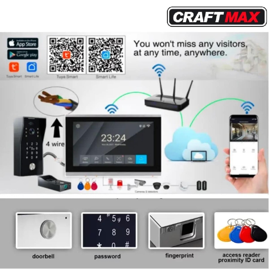 Video-Tuersprechanlage-Intercom-System-W-Lan-Smartphone-App-Tueroeffnung-per-Internet-Nachtsicht-Audio-Video-TFT-Monitor-4