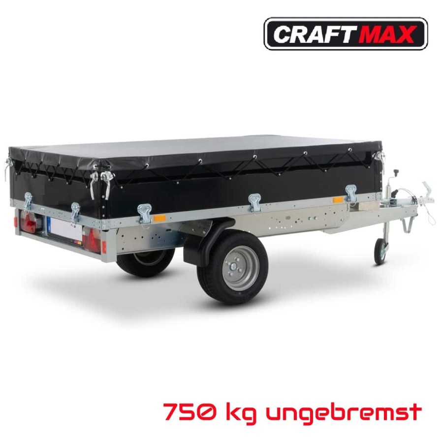CRAFTMAX-Black-line-750-Pritschenhochlader-2.10x1.28x0.35m-schwarz-Pulverbeschichtet-Flachplane-ALU-Deichselbox-ungebremst-100km