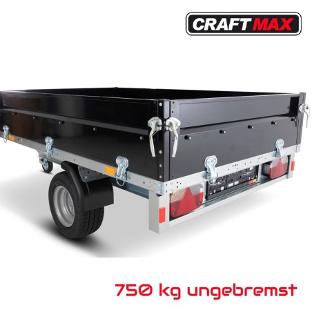 CRAFTMAX-Black-line-750-Pritschenhochlader-2.10x1.28x0.35m-schwarz-Pulverbeschichtet-Flachplane-ALU-Deichselbox-ungebremst-100km