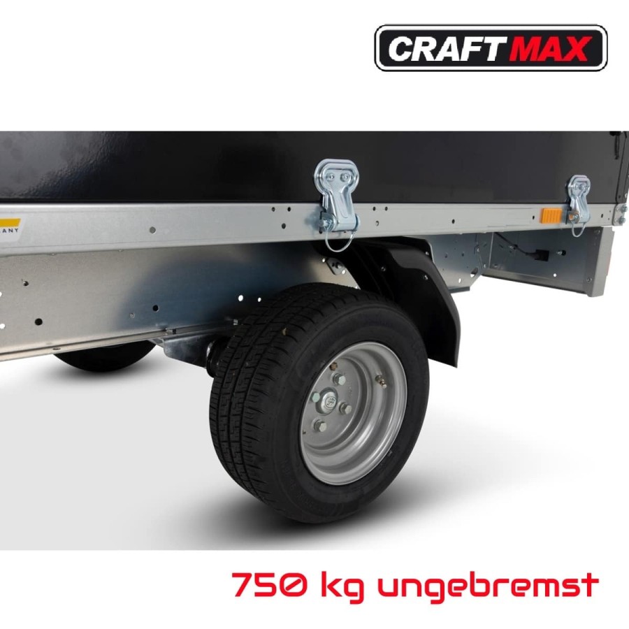 CRAFTMAX-Black-line-750-Pritschenhochlader-2.10x1.28x0.35m-schwarz-Pulverbeschichtet-Flachplane-ALU-Deichselbox-ungebremst-100km
