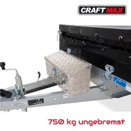 CRAFTMAX-Black-line-750-Pritschenhochlader-2.10x1.28x0.35m-schwarz-Pulverbeschichtet-Flachplane-ALU-Deichselbox-ungebremst-100km