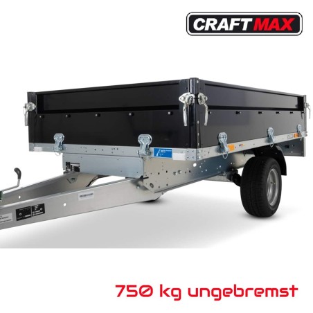 CRAFTMAX-Black-line-750-Pritschenhochlader-2.10x1.28x0.35m-schwarz-Pulverbeschichtet-Flachplane-ALU-Deichselbox-ungebremst-100km