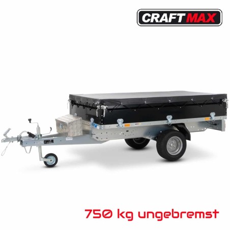 CRAFTMAX-Black-line-750-Pritschenhochlader-2.10x1.28x0.35m-schwarz-Pulverbeschichtet-Flachplane-ALU-Deichselbox-ungebremst-100km