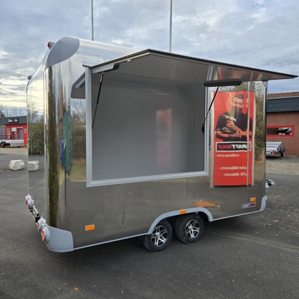Verkaufsanhaenger-STREAMER-2700-3.75×2.25×2.30m-Edelstahl-Thermo-Sandwichpanele-mit-seitlicher-Verkaufsklappe-Stuetzen-ALU-Felge