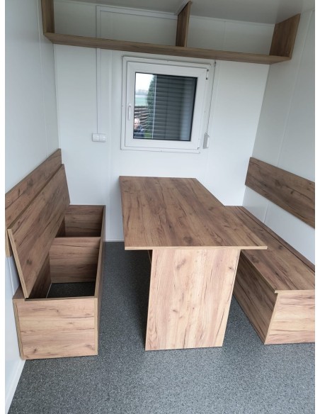 CRAFTMAX-Bauwagen-750kg-Thermo-Sandwichpanele-ungebremst-Fenster-Tuer-Sitzgarnitur-Stuetzen-Heizung-Steckdosen