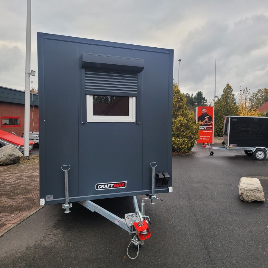 CRAFTMAX-Bauwagen-750-Thermo-Sandwichpanele-3.45x1.98x2.20m-ungebremst-Fenster-Tuer-Sitzgarnitur-Stuetzen-Heizung-Steckdosen-1