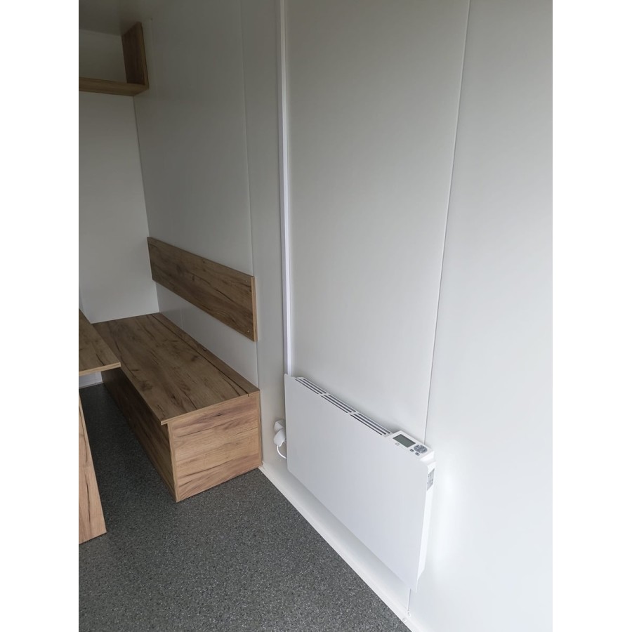 CRAFTMAX-Bauwagen-750kg-Thermo-Sandwichpanele-ungebremst-Fenster-Tuer-Sitzgarnitur-Stuetzen-Heizung-Steckdosen