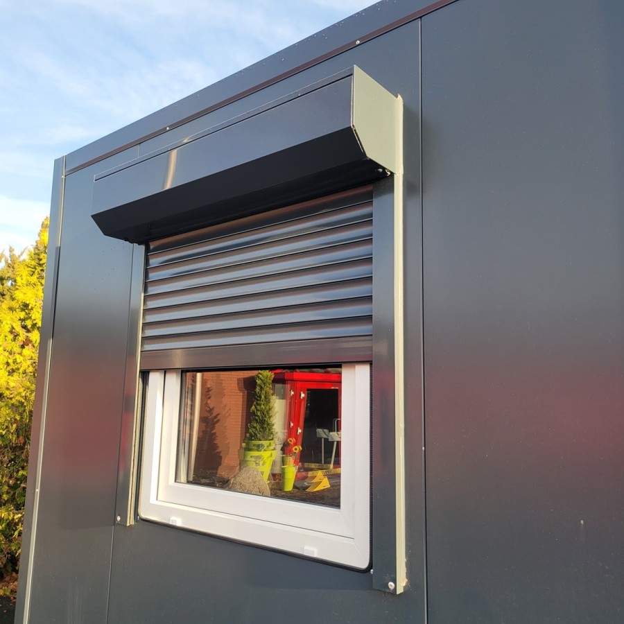 CRAFTMAX-Bauwagen-750-Thermo-Sandwichpanele-3.45×1.98×2.20m-ungebremst-Fenster-Tuer-Sitzgarnitur-Stuetzen-Heizung-Steckdosen-1